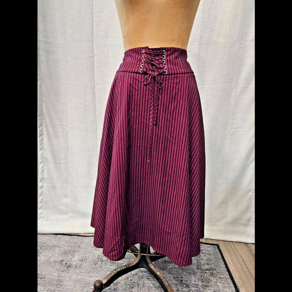 NWT Belle Poque A line high waist striped pleated lace up gothic skirt XL